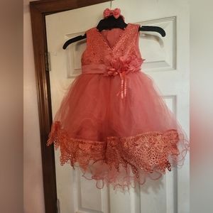 Baby Girl's Size 24 Months Fancy Party Dress with Headband Lace Details Beading